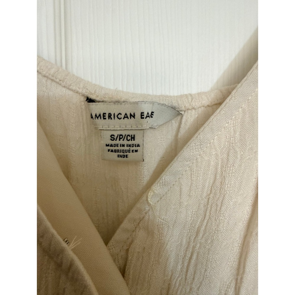 American Eagle Women Dress Cream Gauze Faux Wrap Tie Waist S - Picture 2 of 7